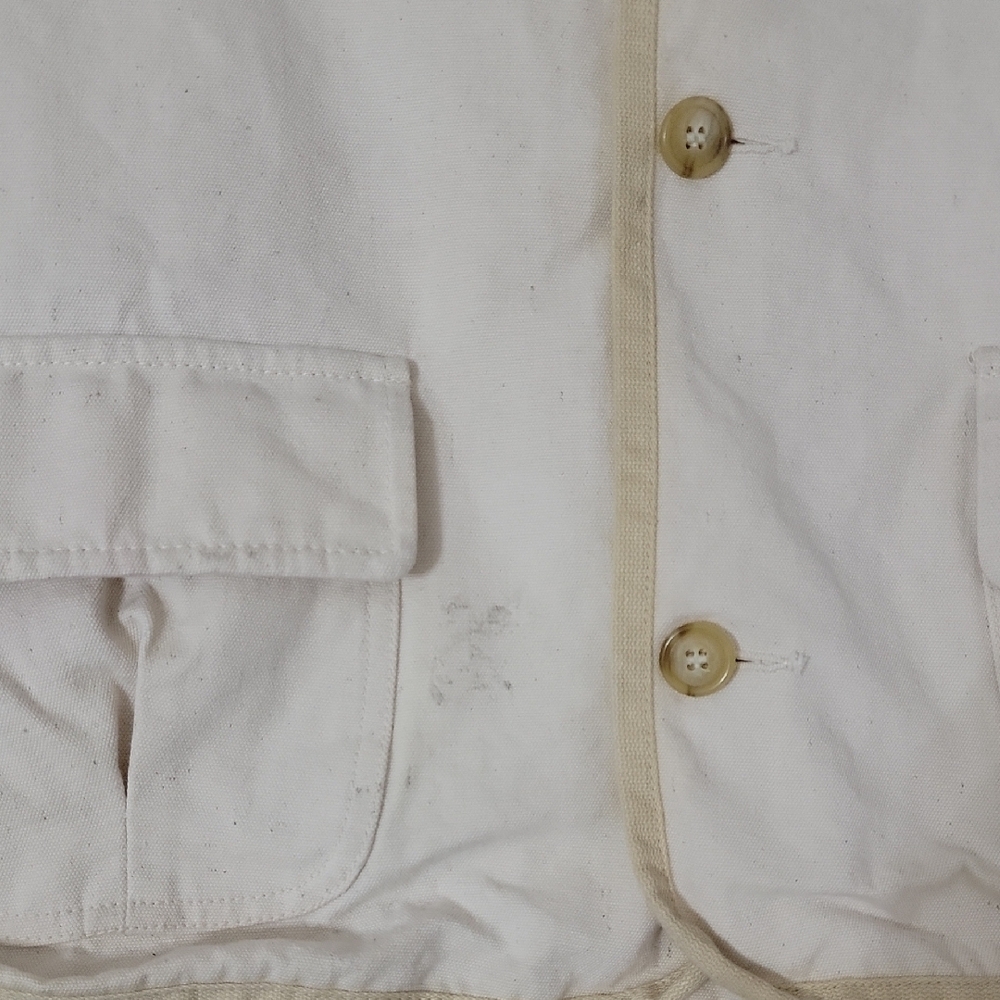 UTILITY Canvas Vest In Cream and Tan Size L Made In USA 100% Cotton Button Front - Picture 6 of 9